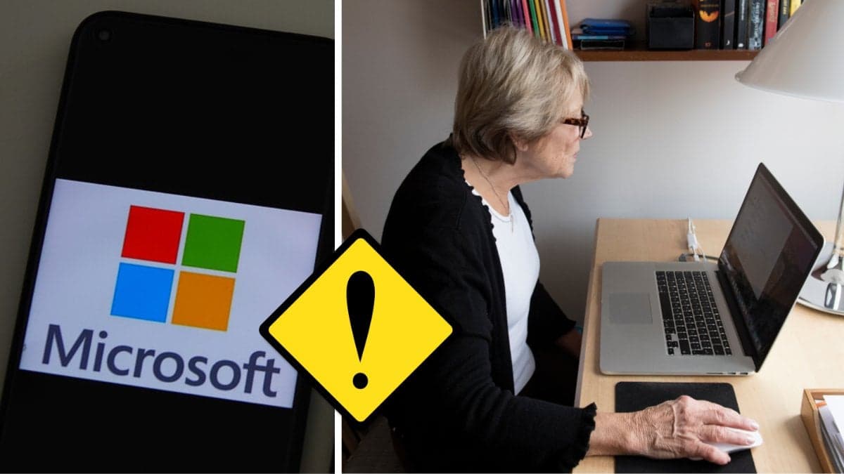 Microsoft och en dam sitter framför datorn. 