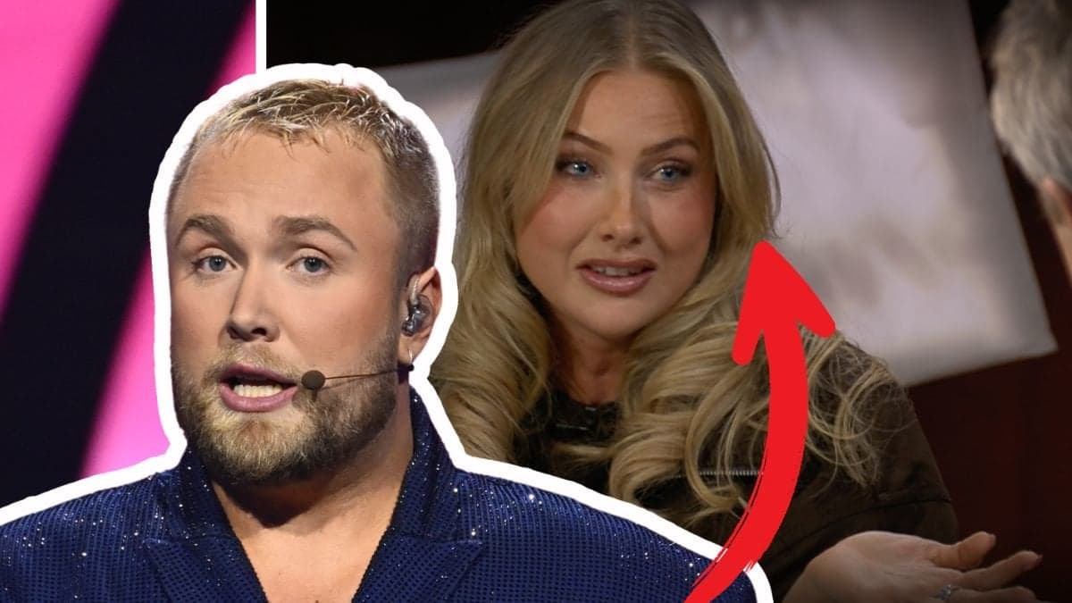 Edvin Törnblom vänster. Hanna Friberg höger. Röd pil pekar på Hanna Friberg.