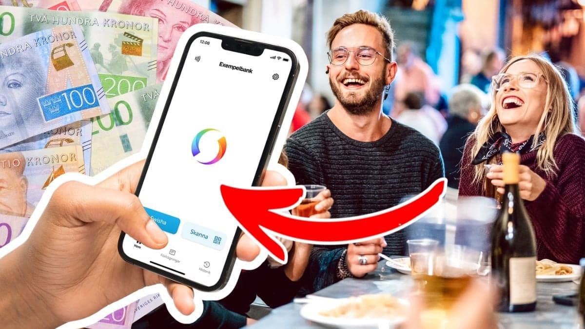 Svenska sedlar, Swish-appen i en mobil och ett sällskap på restaurang