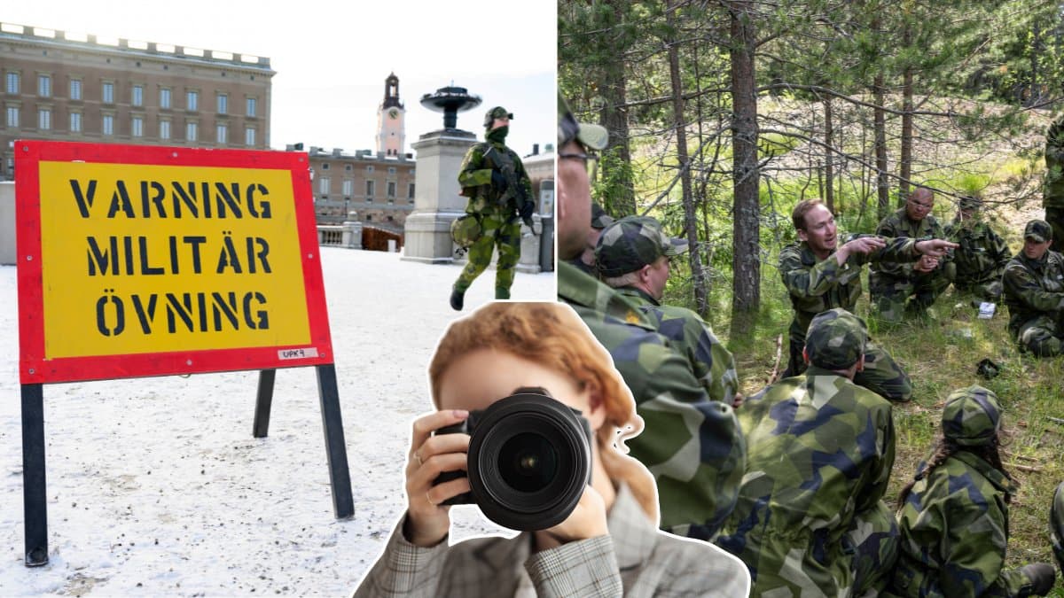 Militärövningen Aurora 2026 och kvinna med kamera