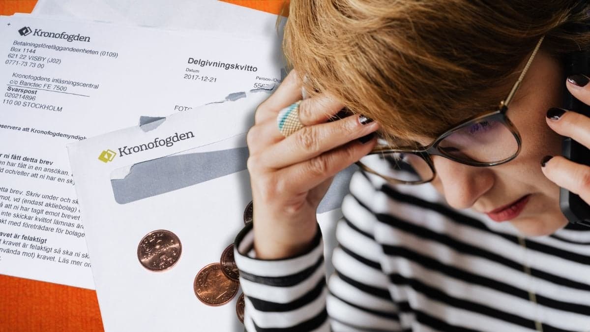 Brev från Kronofogden och en bekymrad kvinna