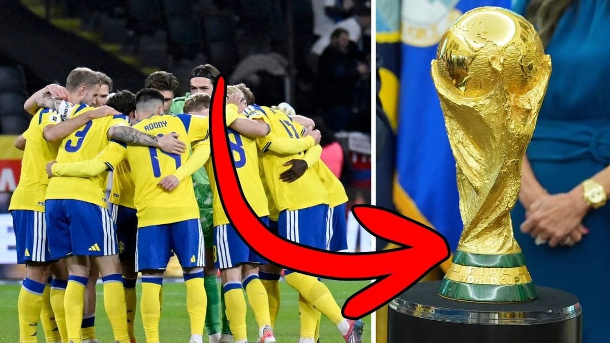 Sveriges landslag och VM-pokalen i fotboll.