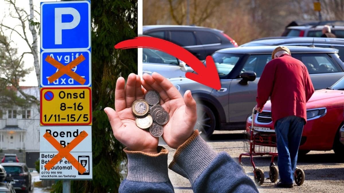 Parkeringsskylt och parkeringsplatser.