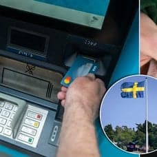 Bankomat, pengar och svensk flagga.
