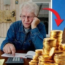 Äldre man med räkningar och ett bostadshus.