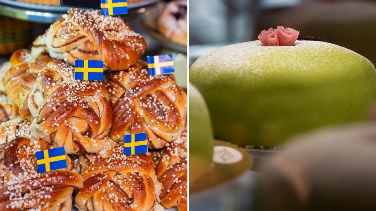 Bilder på bullar och prinsesstårta.