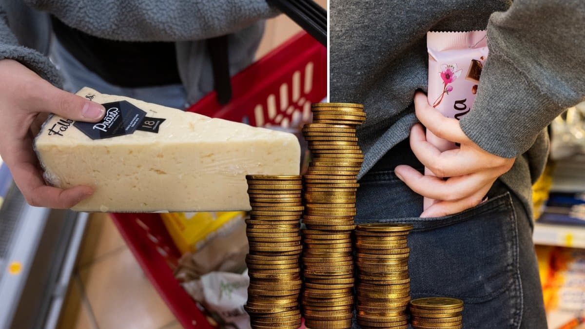 Bild på en snattare och en kundkorg med ost.