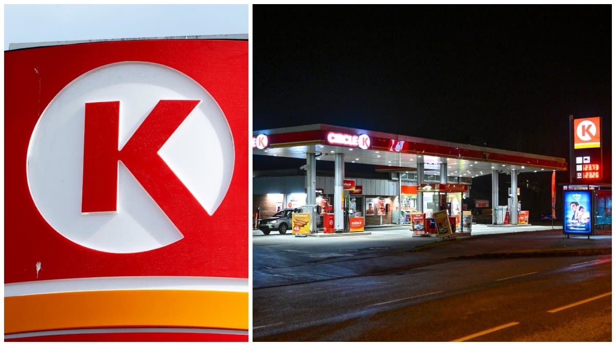 Circle K-skylt och en Circle K-station i mörkret