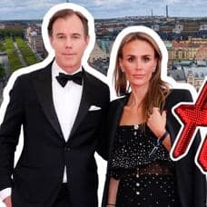 Karl-Johan Persson med frun Leonie Gillberg och H&M:s logga