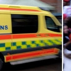 ambulans till vänster. Norska studenter till höger.