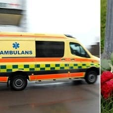 Ambulans och minnesplats.