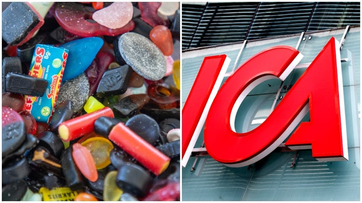 Lösviktsgodis och en Ica-skylt.
