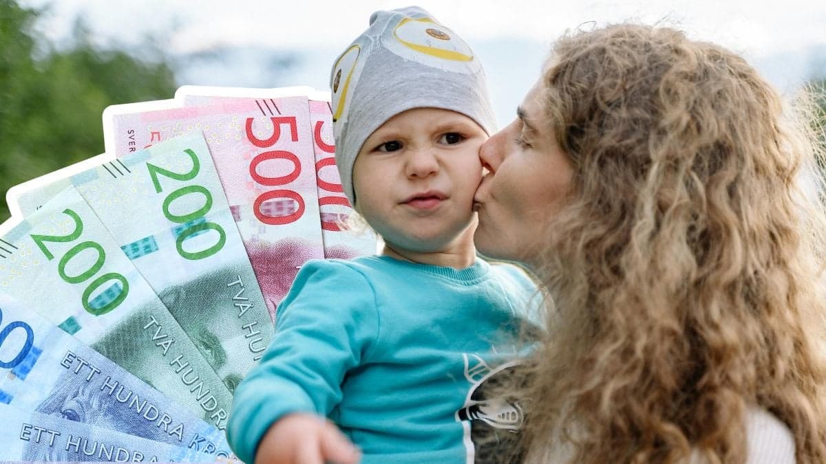 Svenska sedlar och mamma med barn