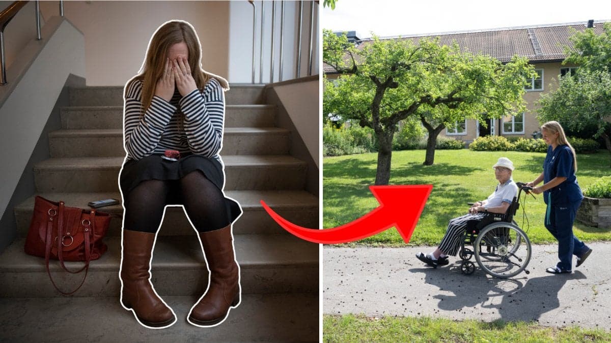 Ledsen kvinna och vårdpersonal