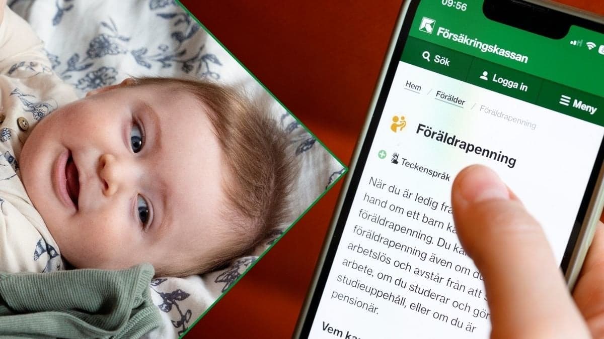 Bebis och mobil med Försäkringskassans app.