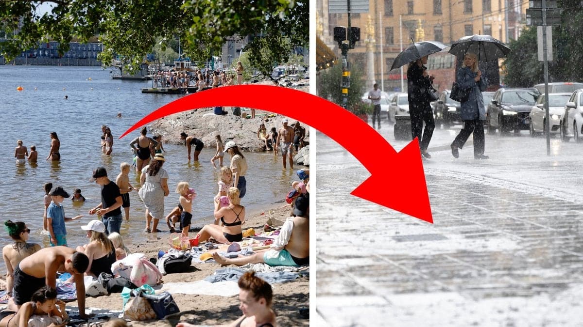 Badstrand och regnoväder