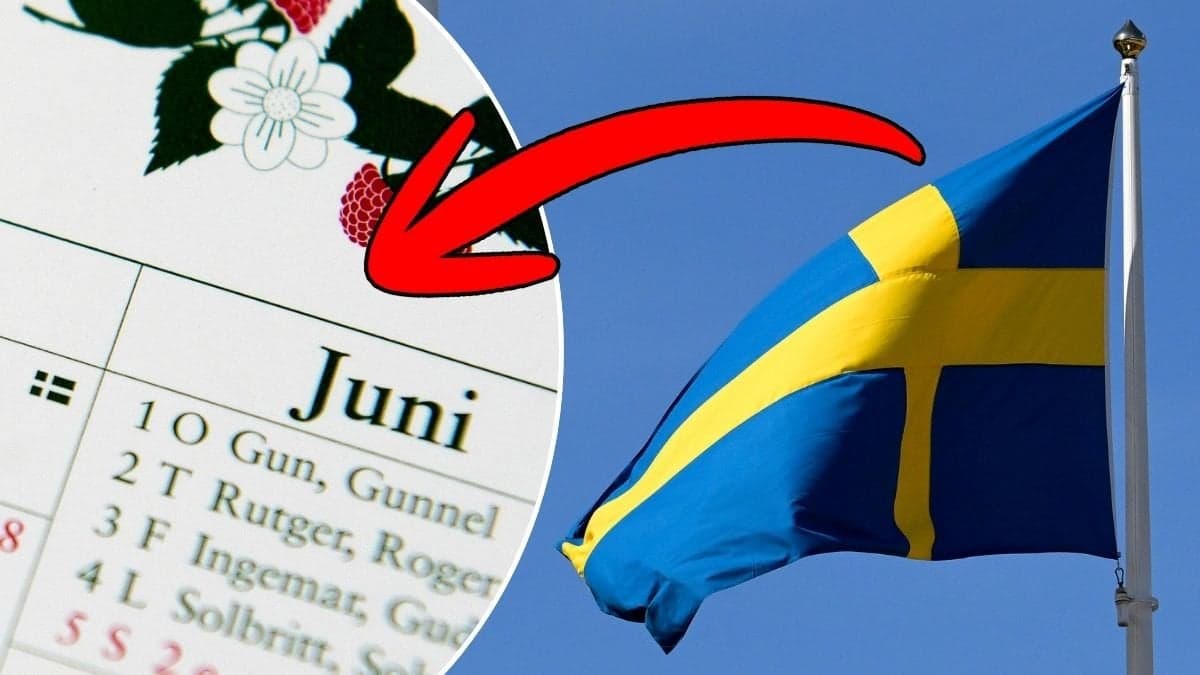 Bilder på en almanacka och svenska flaggan.