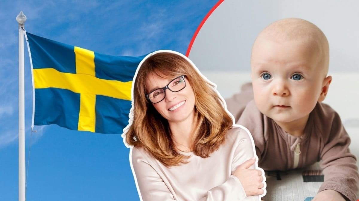 Svensk flagga, bebis, kvinna