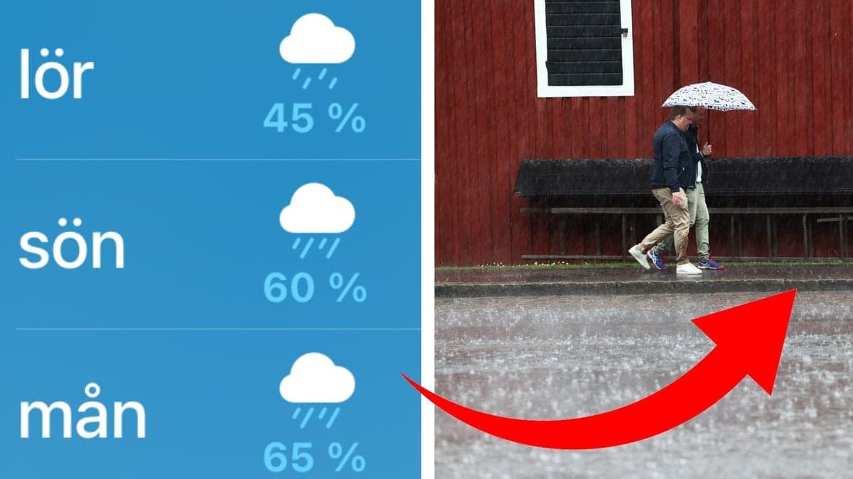 Skärmavbild från väderappen, och regn