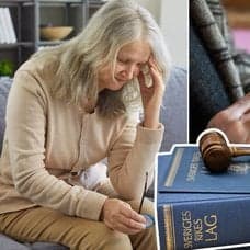 Kvinna, lagbok och mobil.