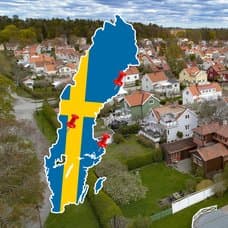 Sverige, karta, man, röd nål, villor