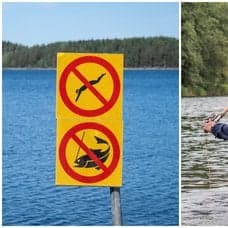 Fiskeförbud och en man som fiskar.