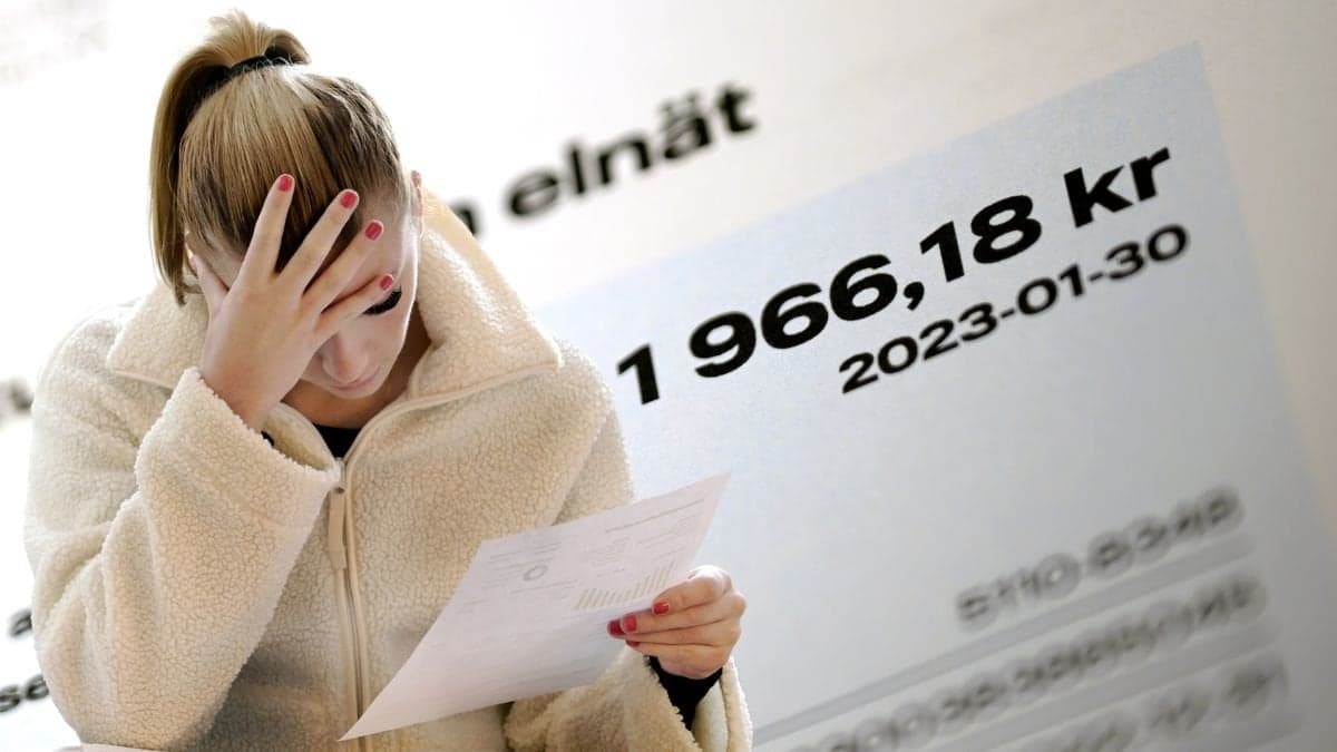 Elräkning och en kvinna som läser elräkningen.