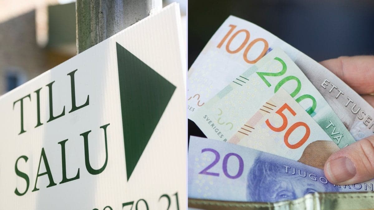 Till salu-skylt och pengar.
