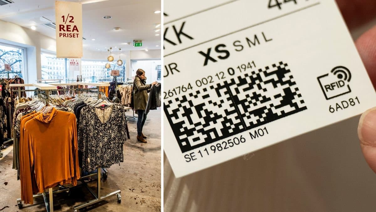 Klädbutik och en etikett.