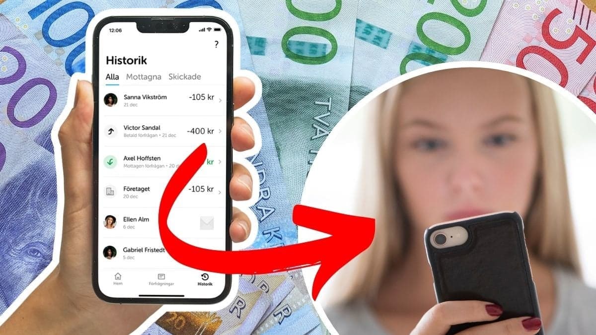 Swish-appen och en ung tjej med mobiltelefon