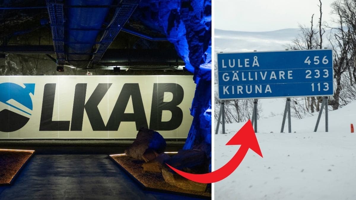 LKAB-skylt till vänster. Vägskylt Gällivare till höger.