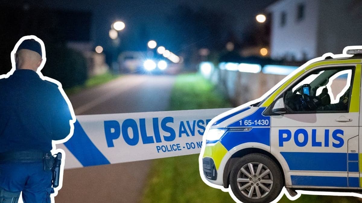 Avspärrning, polisman och polisbil.