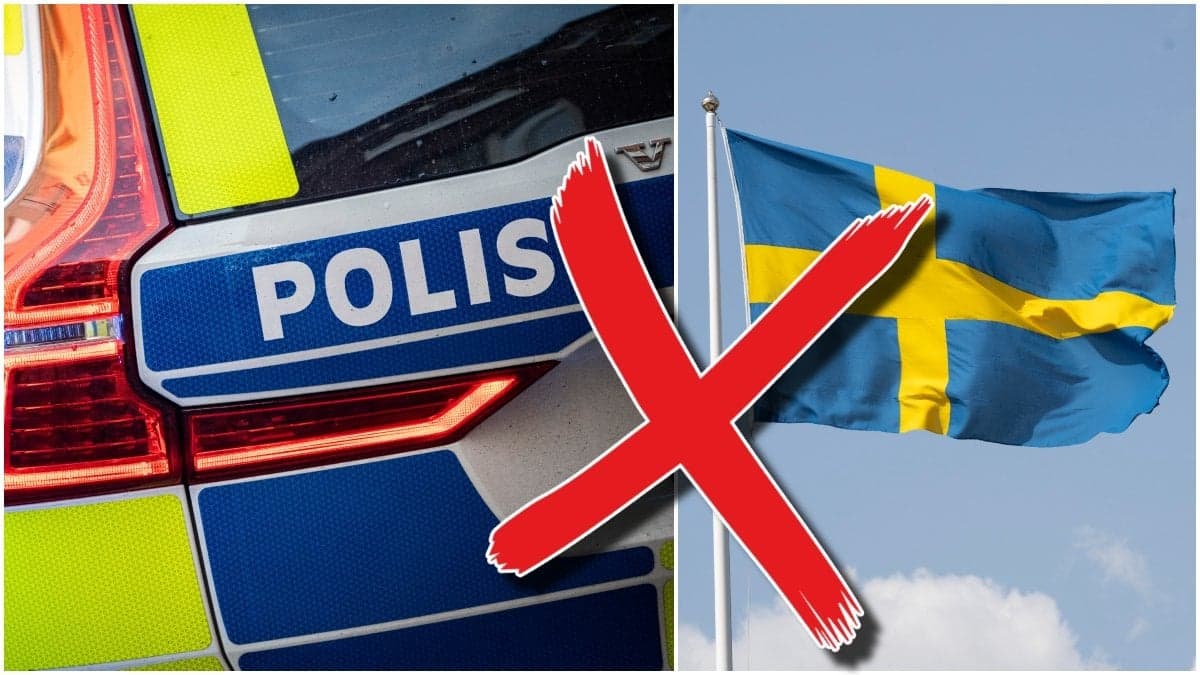Polisbil och svenska flaggan. 