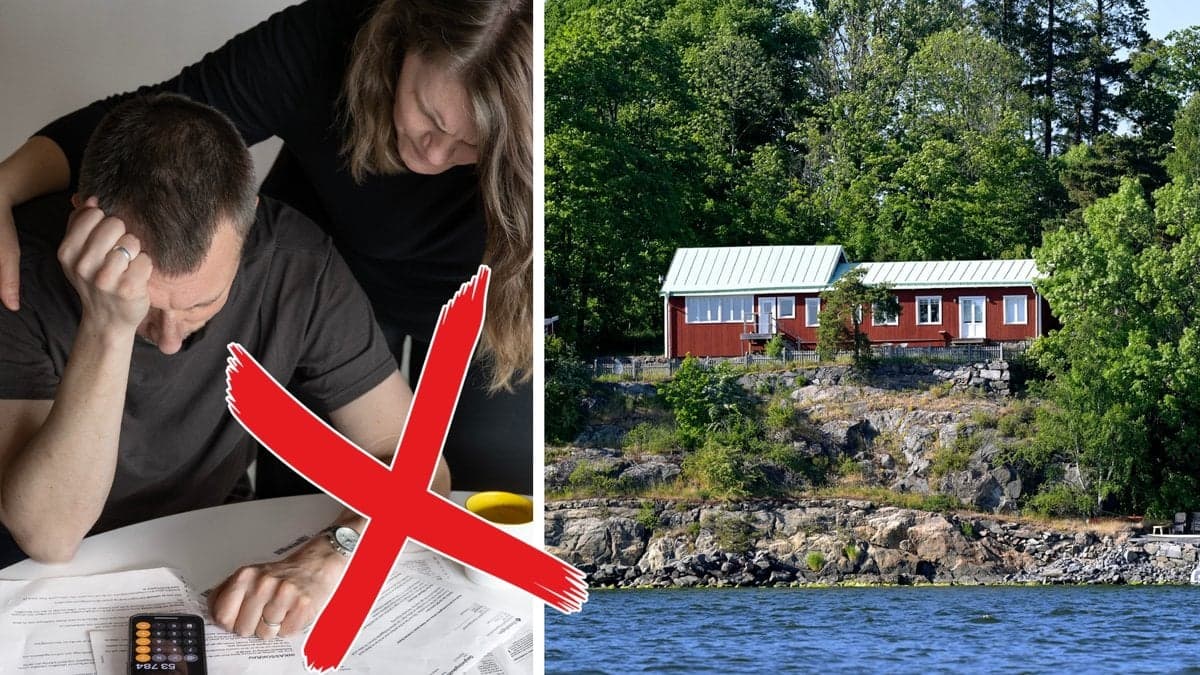 Bild på ledsamt par och en sommarstuga