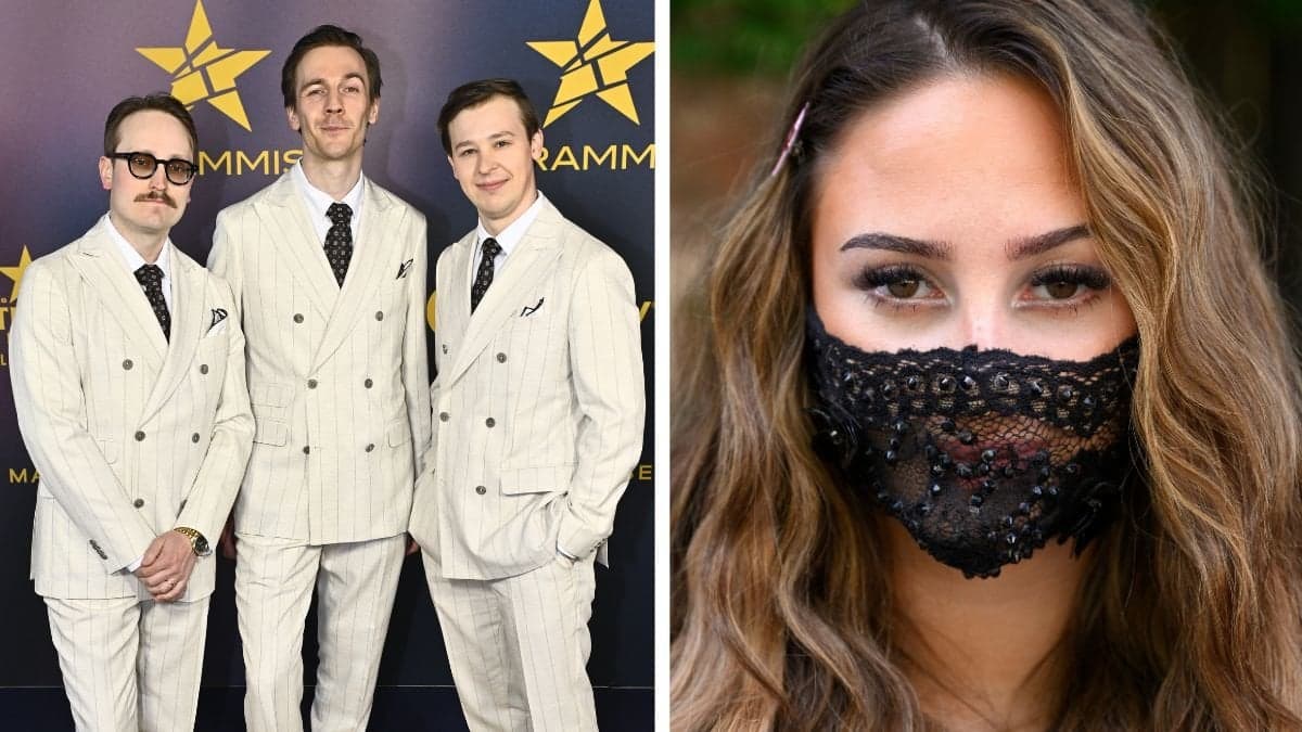 KAJ på Grammisgalan och närbild på Felicia i munskydd