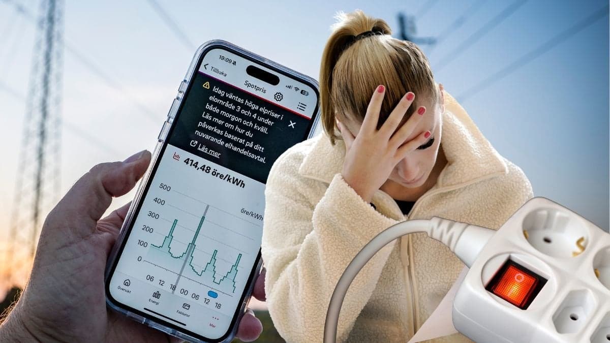 Elpris, kvinna med en faktura och en elsladd.
