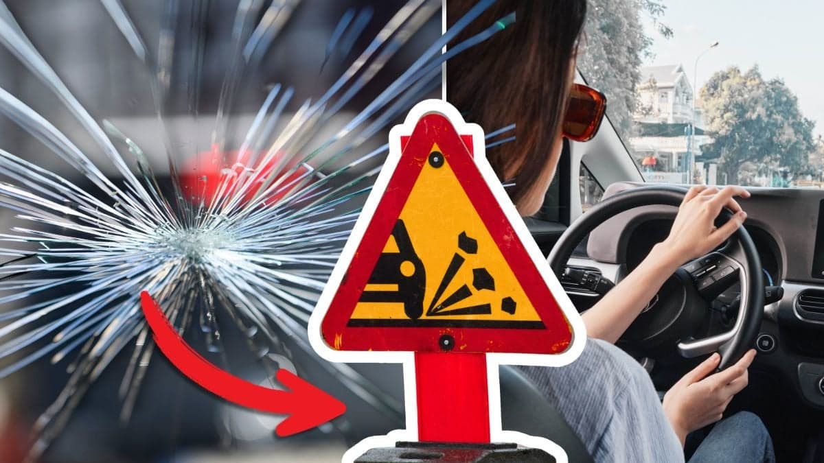 Stenskott och kvinna som kör bil.