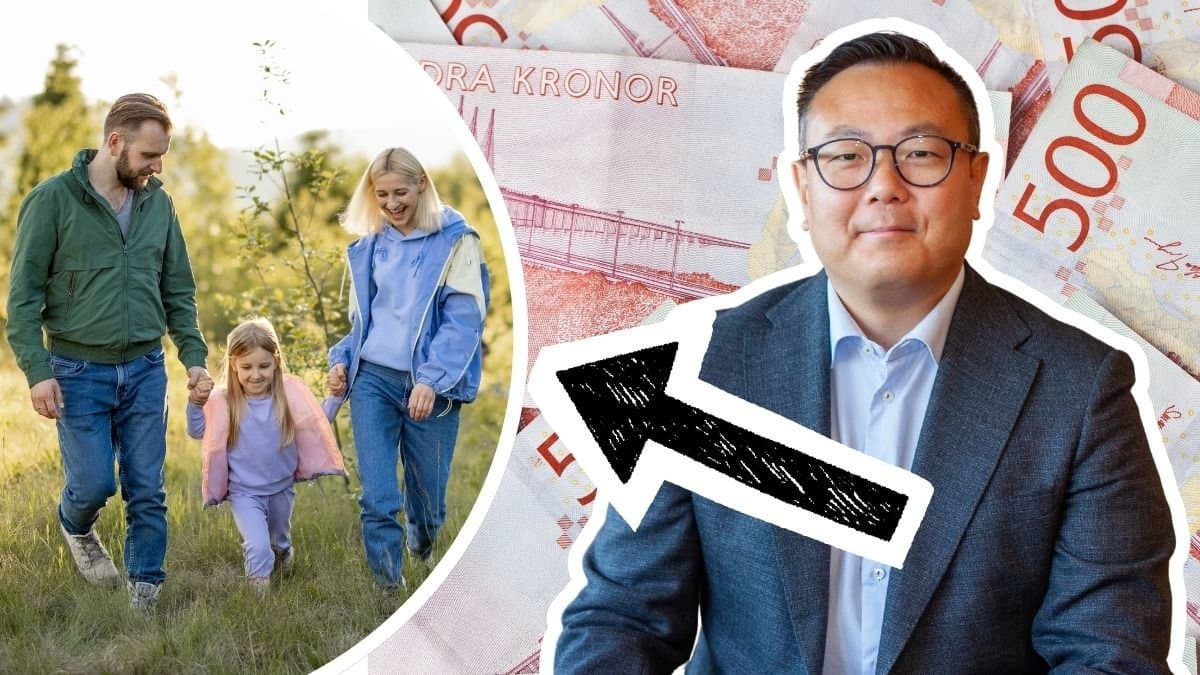 Föräldrar och barn ute i naturen och privatekonomen Stefan Westerberg