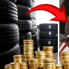 Däck i hög vänster. Man byter däck till höger. En utklippt mynthög vänster.