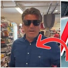 En bild på Bosse Andersson och en Ica-skylt.