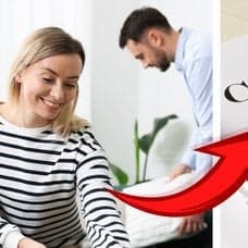 Ett par som städar vänster. Ett papperskontrakt höger.