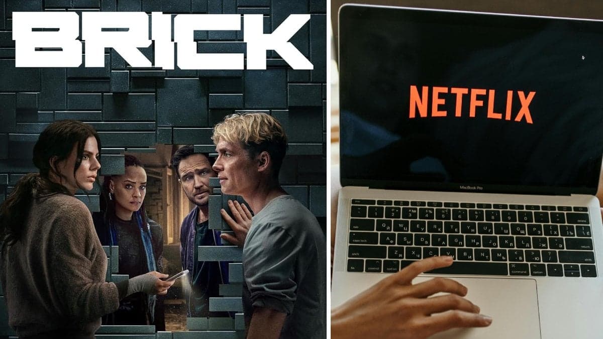 Bild på Brick omslagsbild och en dator som visar Netflix-loggan.