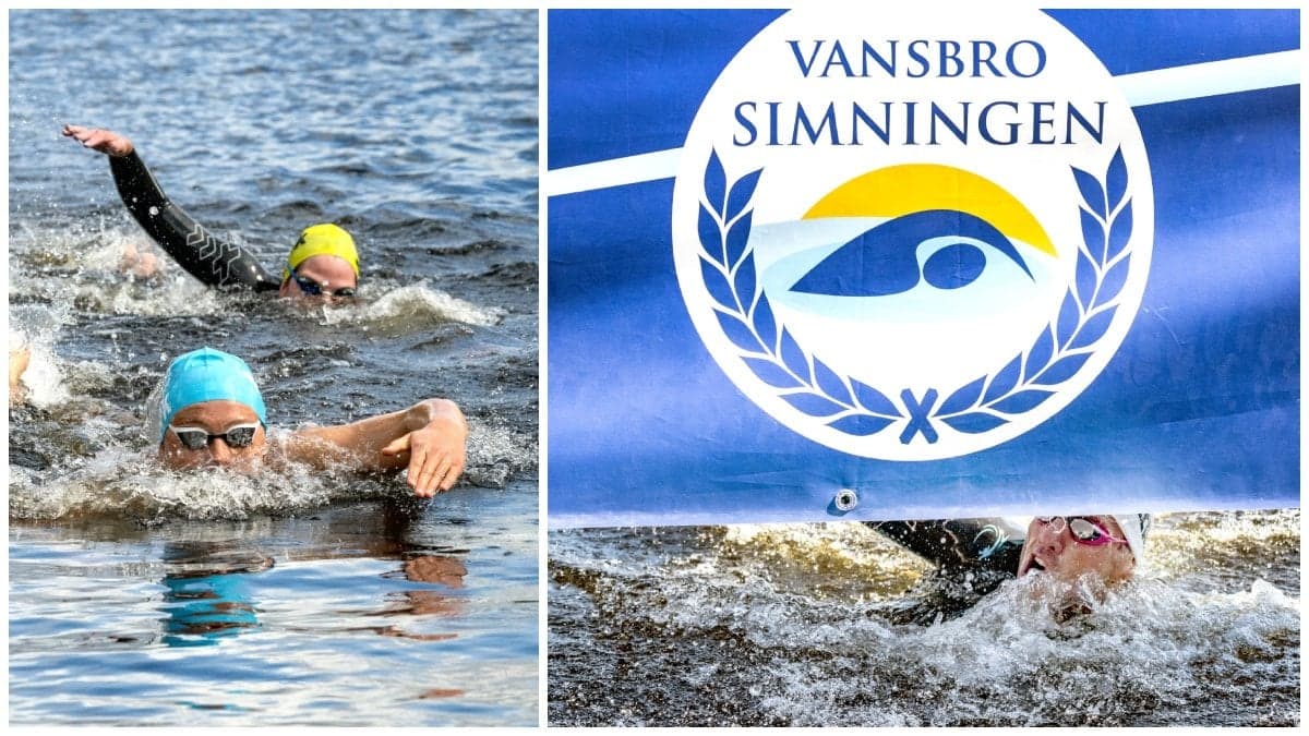 Simmare under Vansbrosimningen och Vansbrosimningens logga