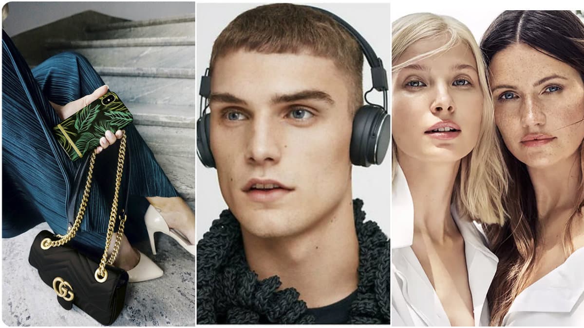 Gucciväska, man med hörlurar, tjejer i vit skjorta