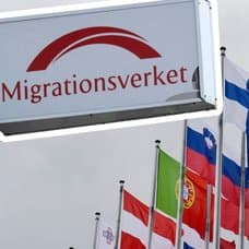 Migrationsverket och EU-flaggor.