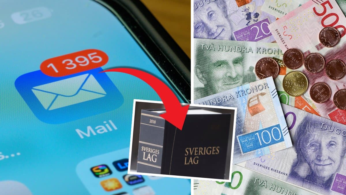 Mejl och svenska sedlar samt svenska lagboken.
