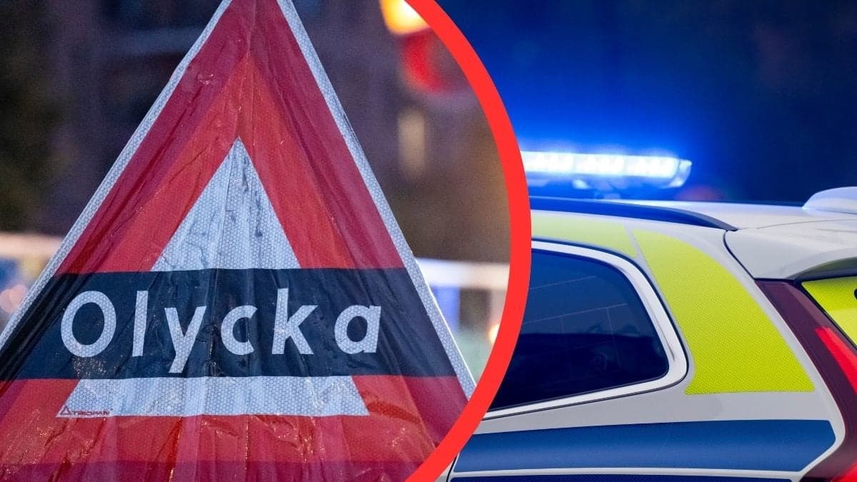 Olycka-skylt vänster. Blåljus höger.