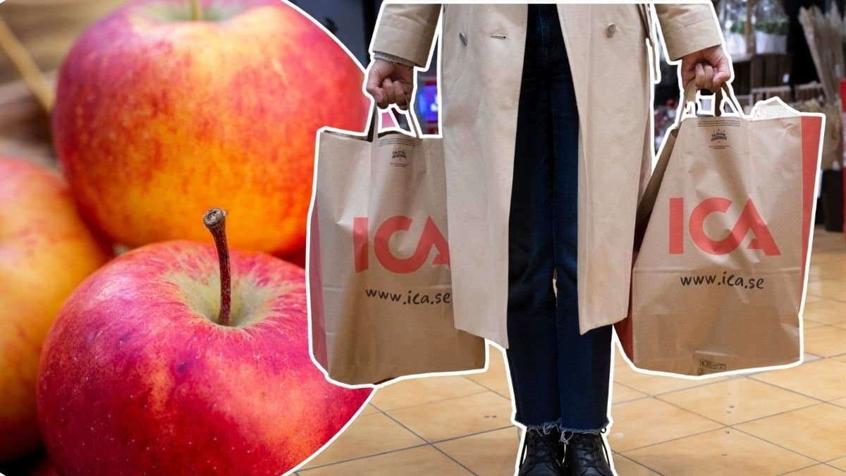 Bild på äpplen och matkassar från Ica.