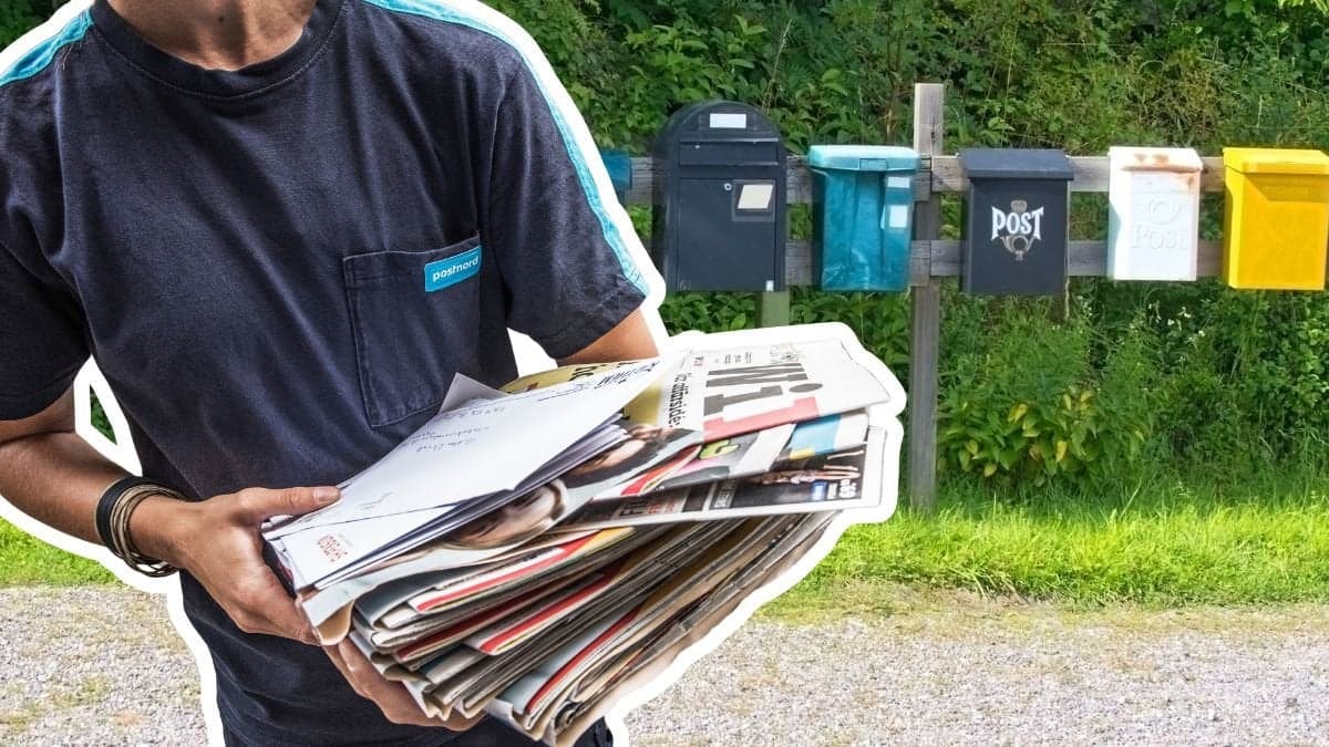 Postnord-anställd som delar ut brev och tidningar samt brevlådor