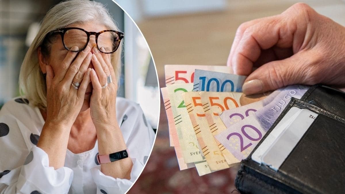 Bild på kontanter och äldre kvinna.